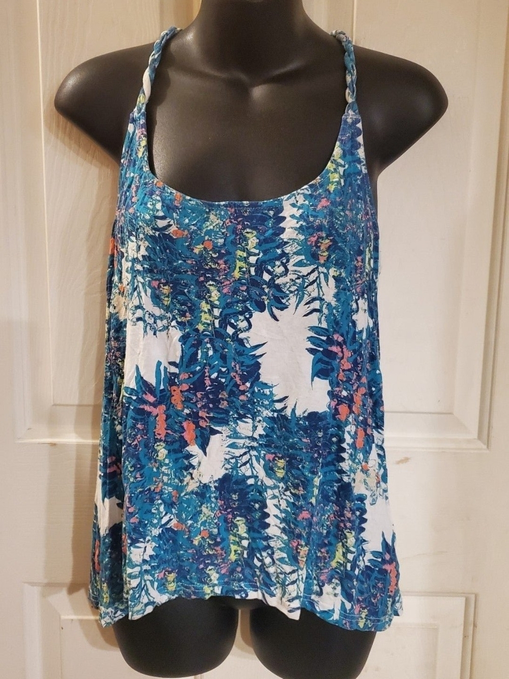 Hurley Blue Floral Braided-Strap Tank Top